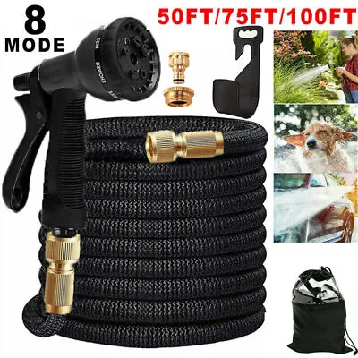 Heavy Duty Flexible Expandable Garden Water Hose Pipe & Rugged Spray Gun Black • £17.99