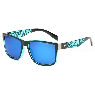 Quiksilver Sports Square Sunglasses Black Green Zebra Frame Blue Mirror Lens • $21