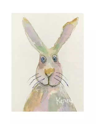 ATC ACEO Artist Trading Card Painting Whimsy Bunny Rabbit Original By Kenna • $12.50