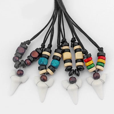 $3.99 • Buy 1pcs White Faux Yak Bone Shark Teeth Tooth Multi Beads Surfer Necklace