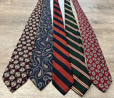 Lot Of 5 Lands End Silk Ties Preppy Green Yellow Stripes Blue Red Square Vtg • $19.99