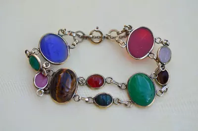 Vintage Van Dell Precious Stone Scarab Station Bracelet • $95