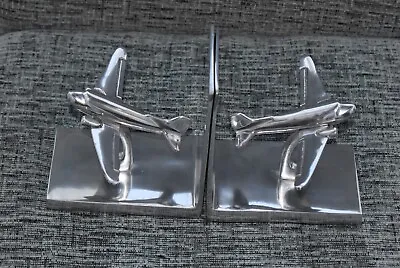 Vintage Aluminium Chrome Airplane Bookends • £15