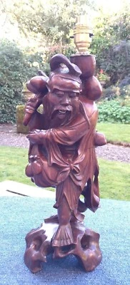 £29.99 • Buy Carved Oriental Japanese Wooden Figure Table Lamp Base (Not Wired) 43.5cm High
