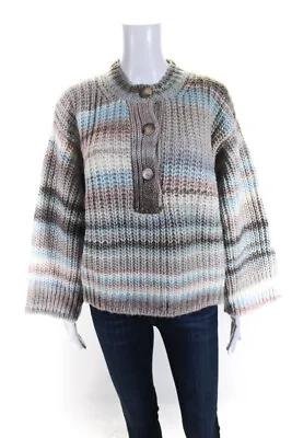 $41.01 • Buy Something Navy Womens Ombre Henley Sweater Open Neck Sweaters Brown Combo Size S