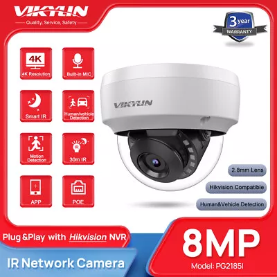 Hikvision Compatible 4K 8MP IR POE Dome Camera Outdoor Human Vehicle Detection • $75.90