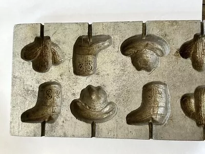 Vintage Metal Chocolate Candy Pop 20 Mold Tray 26 X 5.5” Cowboy Boots Hat Cactus • $30