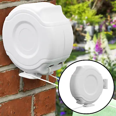 Double Retractable Washing Line Wall Mounted Clothes Reel Laundry Outdoor Indoor • £29.49