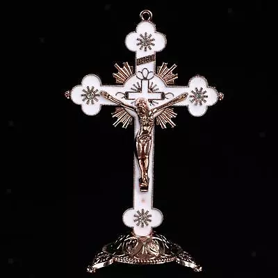 Crucifix Wall Cross Metal Standing White • $8.75