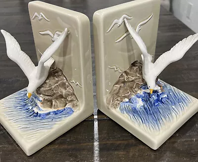 Vintage 1979 OTAGIRI Mercantile Co Hand Painted Seagull Bird Bookends Japan • £14.46