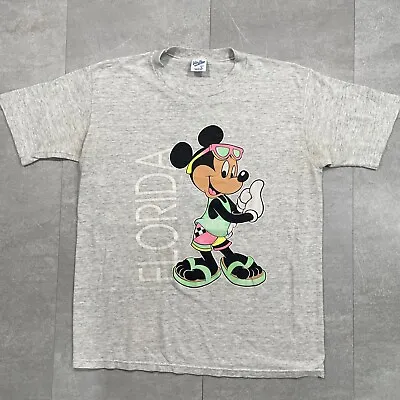 Disney 80s Mickey Florida Vintage T Shirt Velva Sheen Size L Paper Thin Gray • $18.07