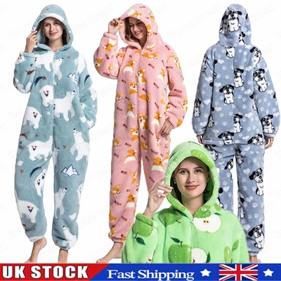£21.44 • Buy Women 1Onesie Winter Soft Sherpa Fleece Hooded Romper All In One Zip Jumpsuit Mc
