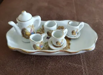 Vintage Porcelain Victorian MINIATURE Tea Set 9 Piece With Gold Trim • $7