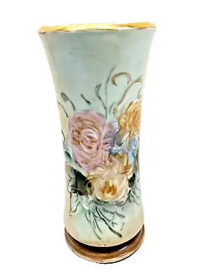 VTG Hand Painted Porcelain Rose Peony Flower Decorated Vase Gold Trim Romantic • $20.46