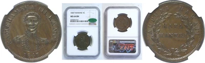 $3710 • Buy 1847 Hawaiian Cent NGC MS-64 BN CAC