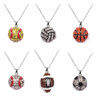 Pave Crystal Pendant Necklace Baseball Softball Team Sports Chic Enamel Jewelry  • $2.99