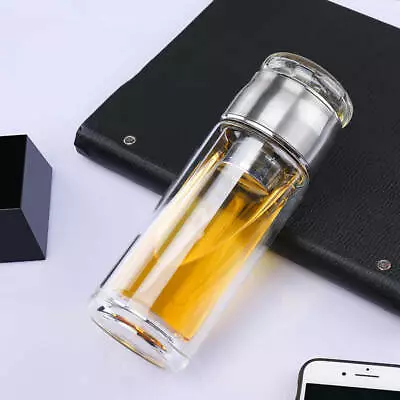 Glass Tea Infuser Stainless Steel Double Insulated Tumbler Water Bottle 10oz • $14.99