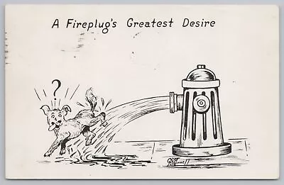 Comics~Fireplugs Greatest Desire~Dog Getting Sprayed W/ Water~PM 1950~Vintage PC • $2.50