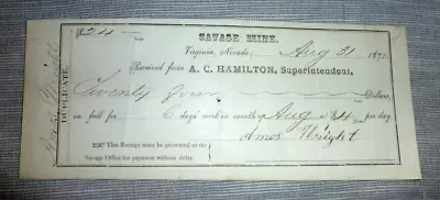 Vintage Receipt Savage Mine Virginia City Nevada 1872 • $49.99