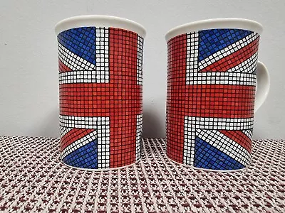 £9.99 • Buy Union Jack Pair Of 2 Mugs Red, White & Blue Mosaic Tiles Textured Patriotic Cups