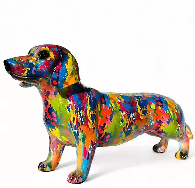 Large 40cm SPLASH ART Colourful Dachshund Ornament Figure Sausage Dog Lover Gift • £24.95