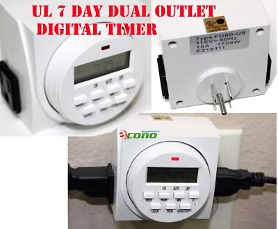 7 Day Dual Outlet Switch Digital Electric Light On Off Timer 15A 1725W UL LISTED • $13.99