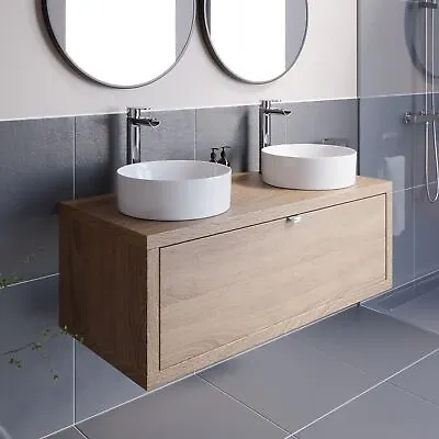 Bathroom Wall Hung Vanity Unit Sink Cabinet Countertop Wash Basin Oak 1100mm • £469.99