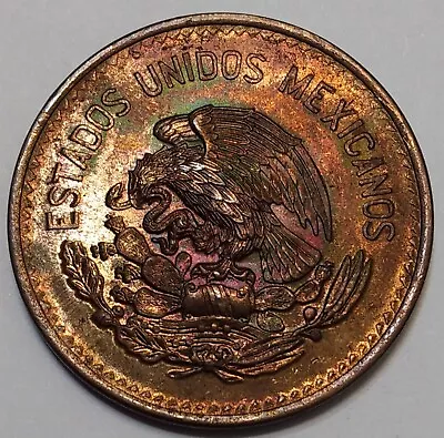 1946 Mexico 20 Centavos Mint State RB ~ Colorful Toning • $18