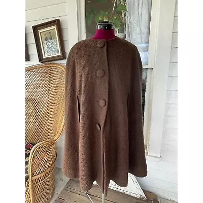 Vintage 1960 Brown Wool Long Button Cape MOD One Size • $45