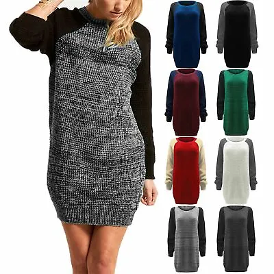 £9.49 • Buy Ladies Chunky Knitted Oversized Contrast Sleeve Womens Sweater Jumper Top Dress