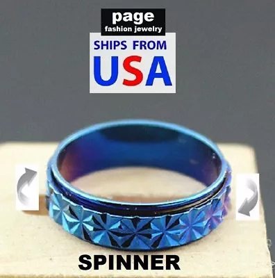 Blue  Spinner  Band Fashion Design Ring Stainless Steel Jewelry Size 5 - 10 #9 • $3.99