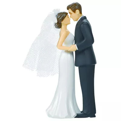 Wedding Cake Topper Bride And Groom Figurines Brunette Veil Decorations Supplies • $17.66