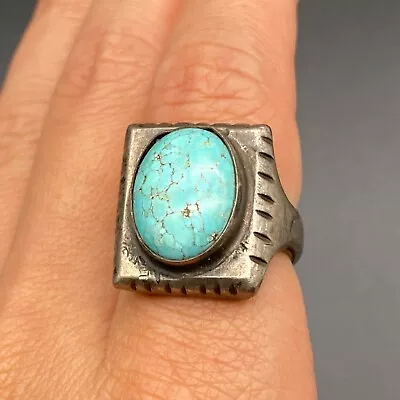 Vintage Southwestern Turquoise Silver Ring Size 8.75 • $145