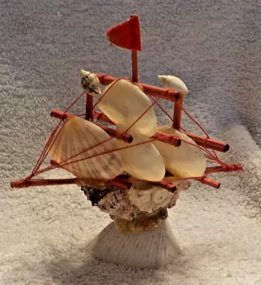 Vintage Seashell Ship Souvenir Shell  Art By NANCO Made In Philippines 4.5 X 4 • $8.50