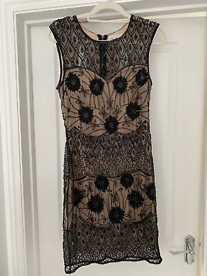 Miss Selfridge Black/Nude Beaded And Embellished Midi Evening Dress Size 10.  • £11.99