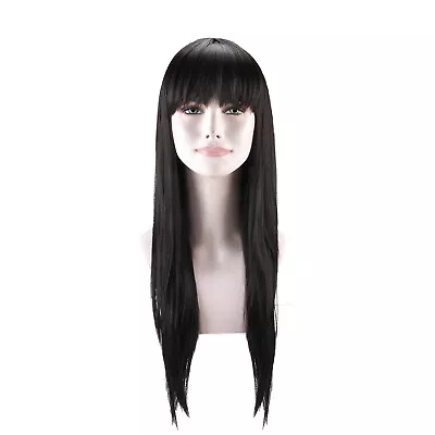 Natural Hair Blend Long Straight Layered Jet Black Lace Front Wig Hair Piece • $17.98