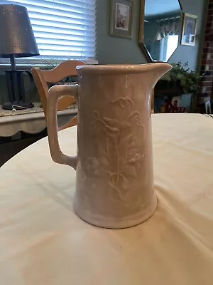 Antique White Ironstone Pitcher Stained Crazed Patina Farmhouse • $85