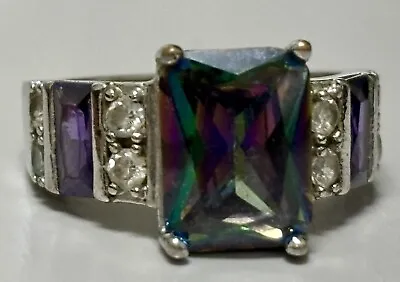 VTG SZ 8.25  Ring Women 925 Sterling Silver Mystic Rainbow Fire Topaz  #R-8 • $19.95