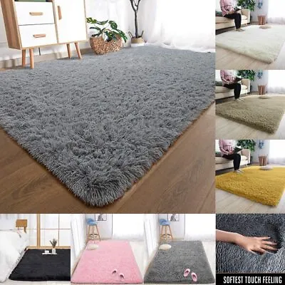 Fluffy Large Rugs Anti-Slip Super Soft Carpet Mat Floor Living Room Bedroom Rug • £13.99