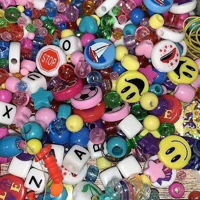 Craft/Bead Lot Assorted Beads Yarn Thread Block Letters  Emoji & More Fun Beads • $12