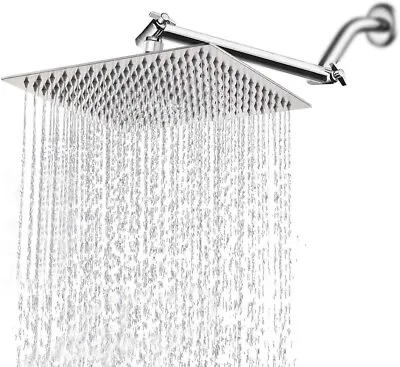 8  Square Rain Shower Head With 11 In Adjustable Extension Arm Stainless Steel • $26.99