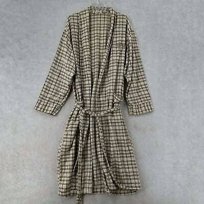 VTG Ralph Lauren Polo Flannel Bath Robe Mens L/XL Black Tan Plaid Cotton • $29.99