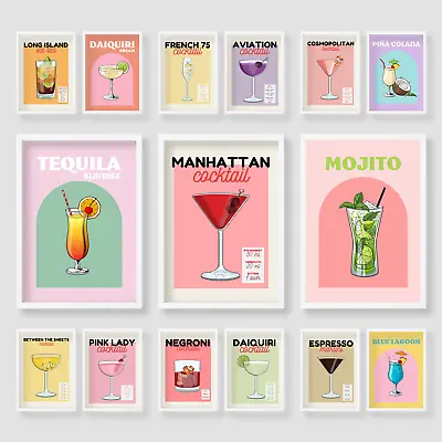 Cocktail Retro Food Drink Wall Art Kitchen Poster Print Home Cafe Picture A3 A4 • £7.99