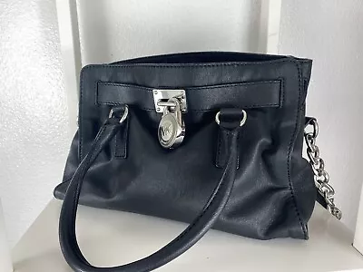 Michael Kors Handbag Black Leather Shoulder Chain Strap Lock Detail Logo Lined • $59.99