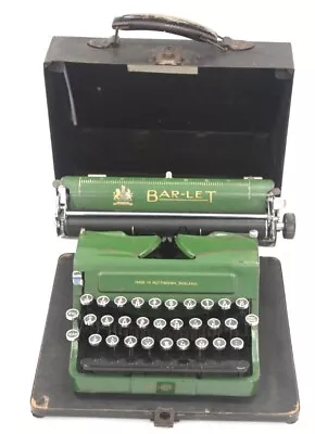 Antique BAR-LET Model 2 Manual Portable Green Typewriter With Carry Case - A37 • £11.09