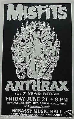 MISFITS / ANTHRAX 1996 ORLANDO CONCERT TOUR POSTER - Danzig Punk Rock Music • $18.18