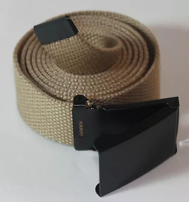 New Fliptop Adjustable 62  Inch Khaki Military Web Canvas Black Golf Belt Buckle • $9.99