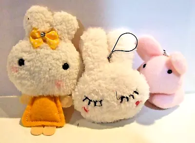 Lot Of 3 Soft Plush Bunnies For Phone Purse Backpack Charm Strap - NWOT (#27) • $4.99