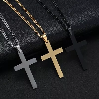 Mens Womens Necklace Chain Crucifix Cross Jewellery Pendant Gold Silver Black UK • £5.99