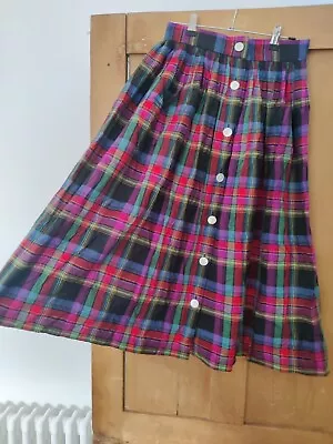 Vintage Jaeger Check Skirt 80s Size 8 10 Button Up Midi Pockets  • £18.50